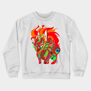 flames rabbit kaiju in rainbow electric colors in mexican patterns Crewneck Sweatshirt